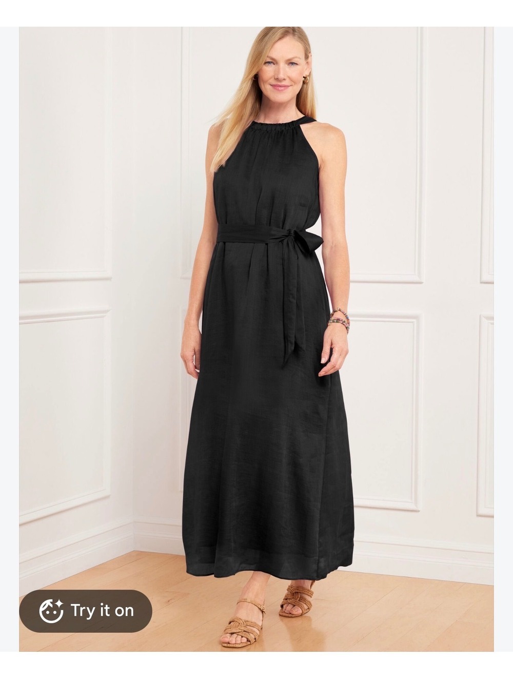 Talbots Black Halter Maxi Dress 3X NWT Tie Waist Sleeveless Plus Size